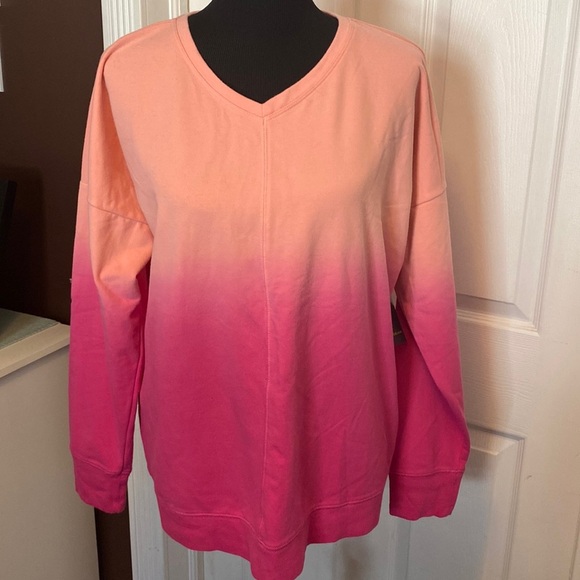 Tek Gear Womens V-neck Ombré Sweatshirt Peach Pink sz L NWT - Picture 1 of 7